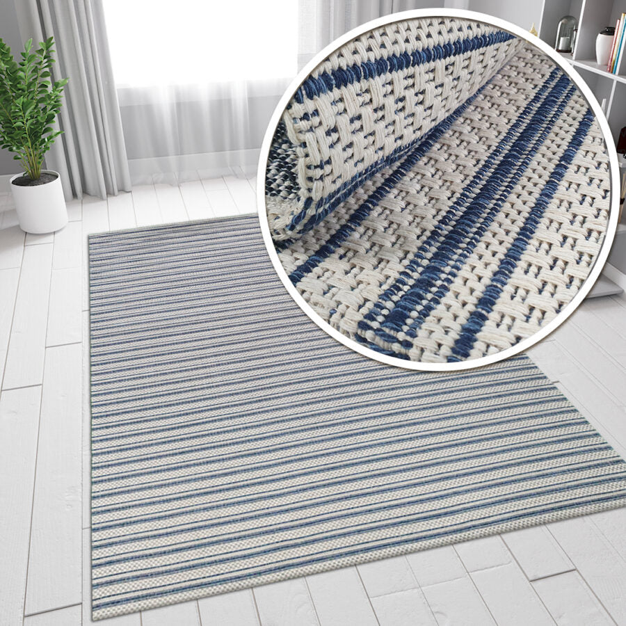 Cotton Rug Blue Cream Striped