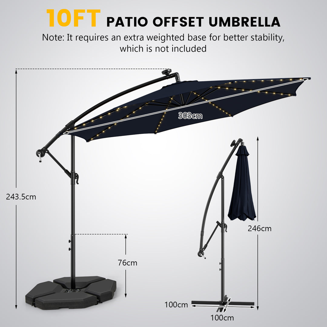 303 CM Solar Powered Patio Offset Umbrella with 112 LED Lights