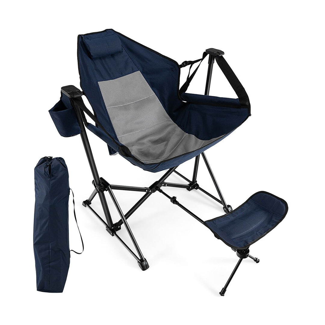 Folding Hammock Chair with Retractable Footrest and Bag Navy - TidySpaces