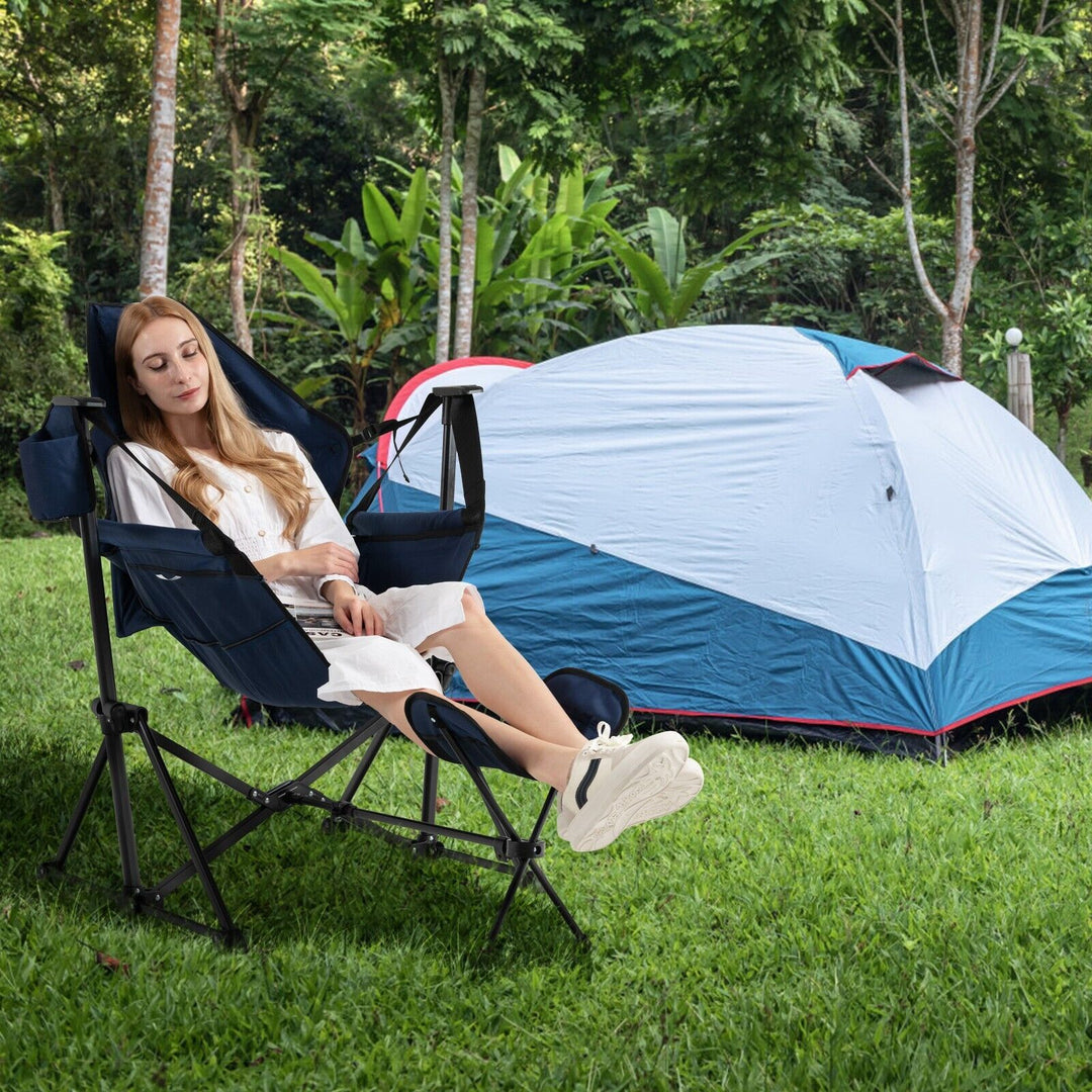 Folding Hammock Chair with Retractable Footrest and Bag - TidySpaces