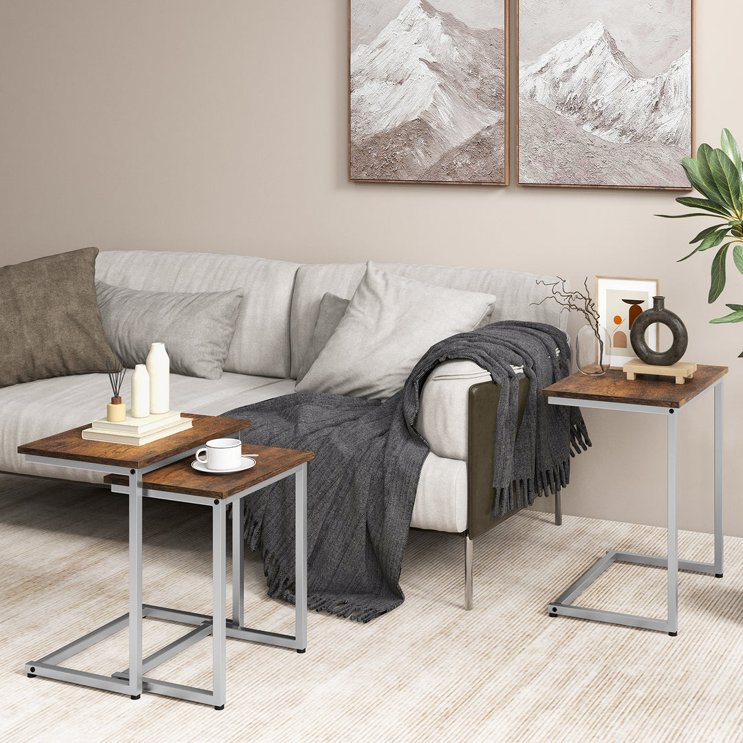 Rectangle Stacking Nesting End Table Set of 3 Rustic Brown - TidySpaces