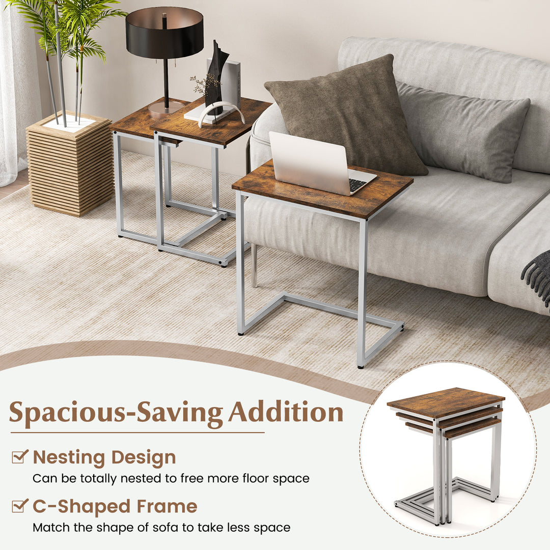 Rectangle Stacking Nesting End Table Set of 3 Rustic Brown - TidySpaces