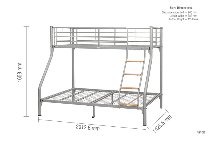 Nexus Steel Bunk Bed with Beech Coloured Rubberwood Accents for Space Saving Fun