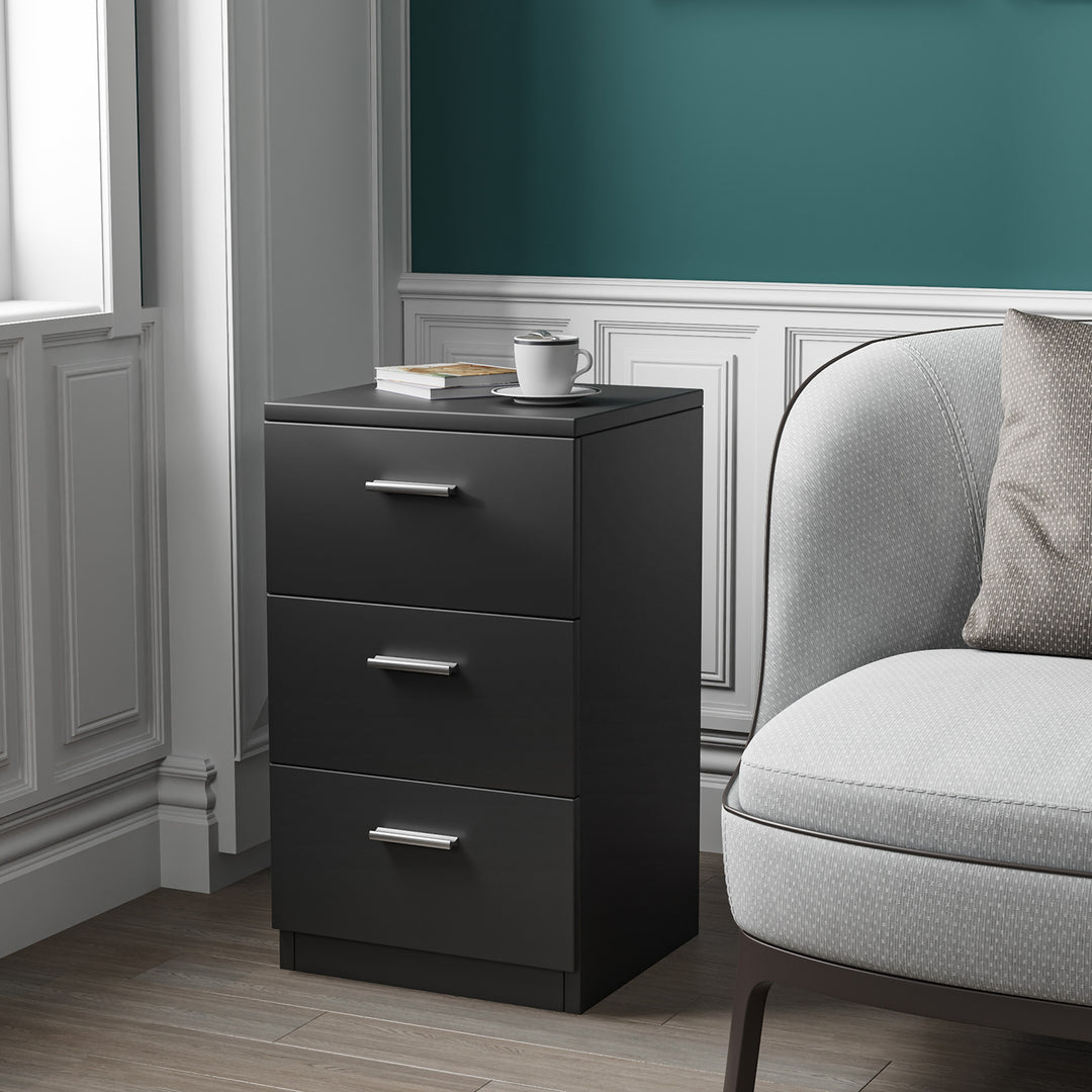Space saving Night Chest with 3 Drawers and Handles for Bedroom - TidySpaces