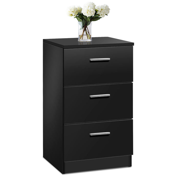 Space saving Night Chest with 3 Drawers and Handles for Bedroom Black - TidySpaces