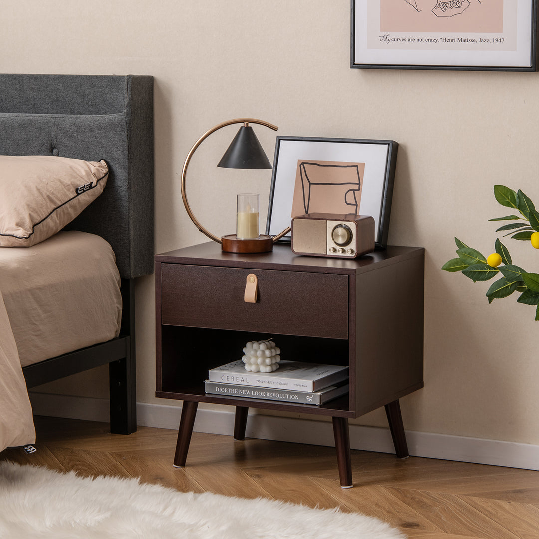 Mid-Century End Table with Open Storage Shelf for Living Room Bedroom Small Spaces-Brown