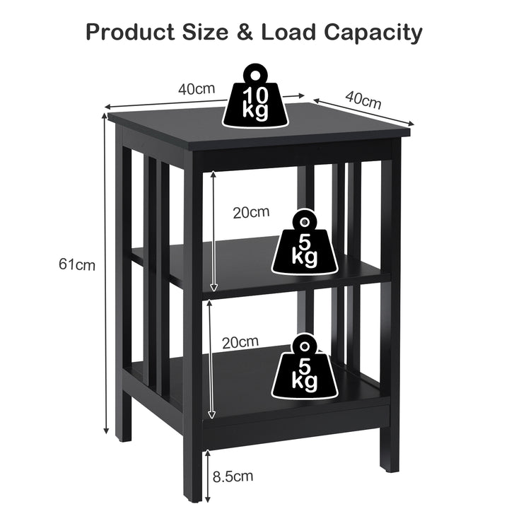 3 Tier Nightstand with Reinforced Bars for Bedroom Living Room Hall Easy Assembly - TidySpaces