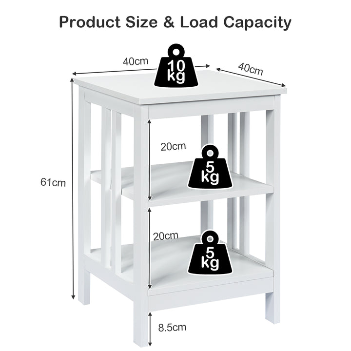 3 Tier Nightstand with Reinforced Bars for Bedroom Living Room Hall Easy Assembly - TidySpaces