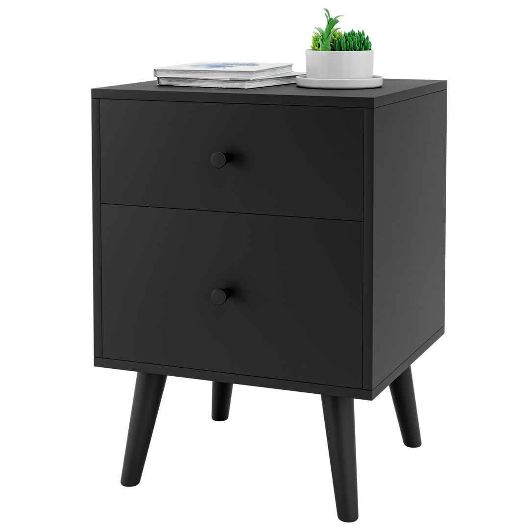 2 Drawer Nightstand with Solid Rubber Wood Legs and Large Storage Space - TidySpaces