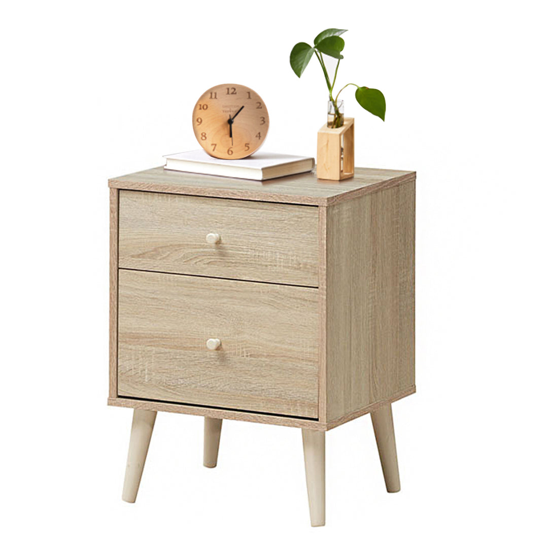 2 Drawer Nightstand with Solid Rubber Wood Legs and Large Storage Space - TidySpaces