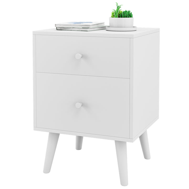 2 Drawer Nightstand with Solid Rubber Wood Legs and Large Storage Space - TidySpaces