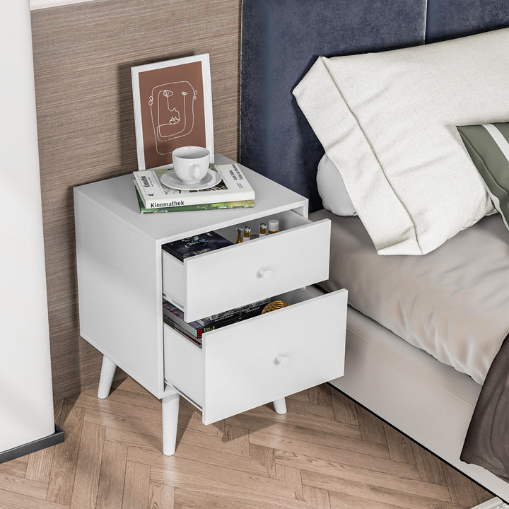 2 Drawer Nightstand with Solid Rubber Wood Legs and Large Storage Space - TidySpaces