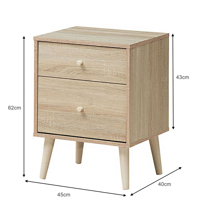 2 Drawer Nightstand with Solid Rubber Wood Legs and Large Storage Space - TidySpaces