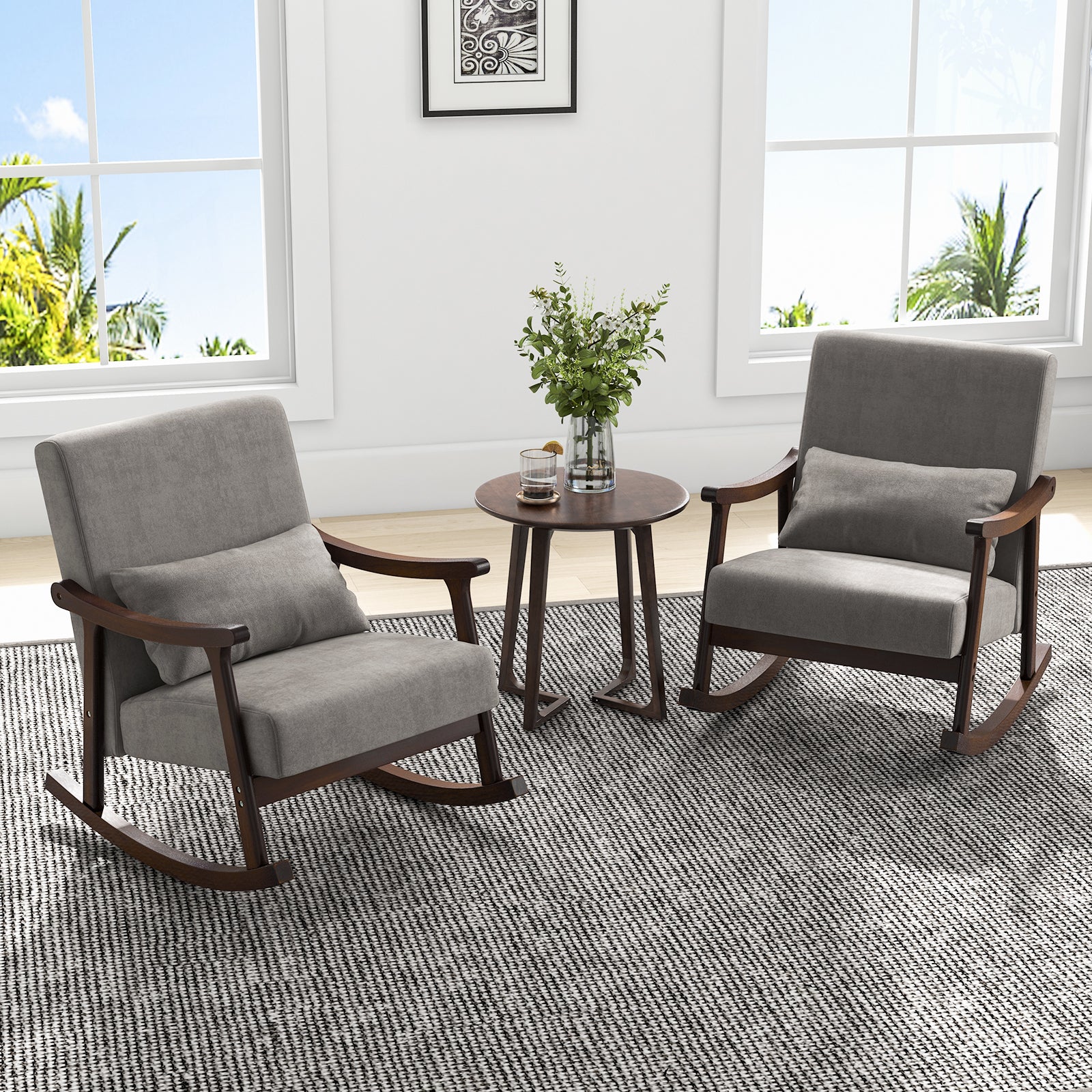 Nursery Rocking Accent Chair Rocker Armchair with Rubber Wood Armrests