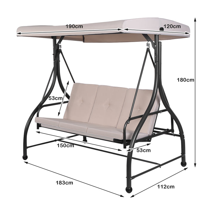 3 Seater Garden Swing Chair with Adjustable Canopy and Cushions