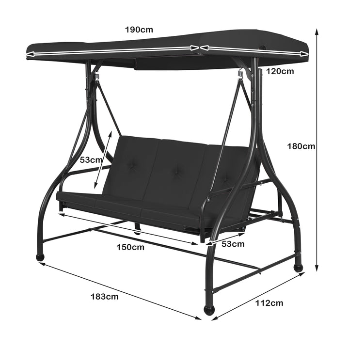 3 Seater Garden Swing Chair with Adjustable Canopy and Cushions