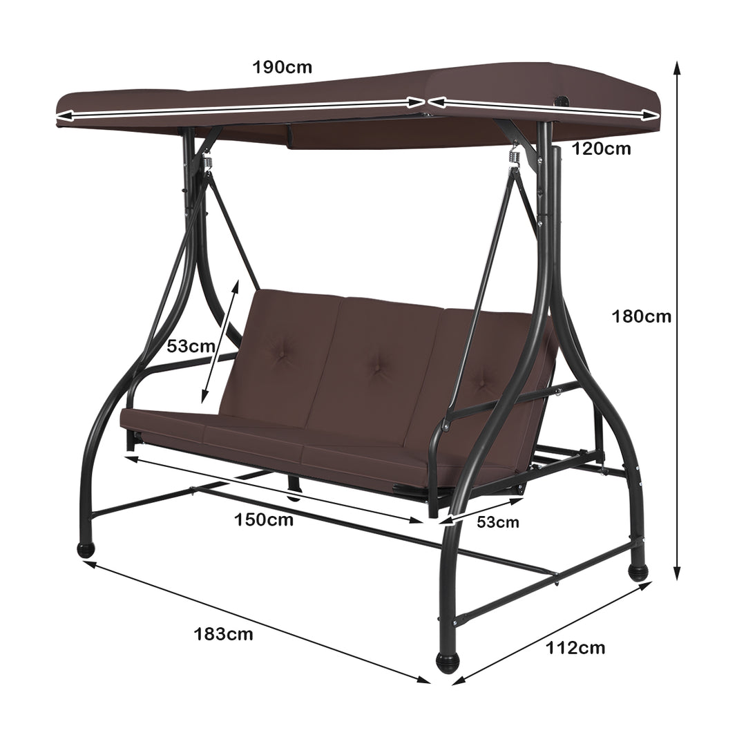 3 Seater Garden Swing Chair with Adjustable Canopy and Cushions