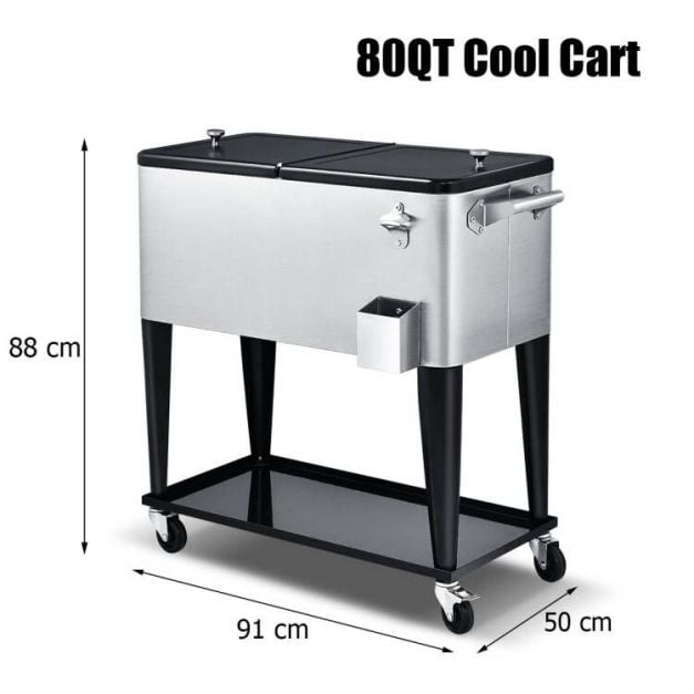 76L Bar Party Drink Ice Bucket Trolley Car Cooler for Outdoor Patio Pool