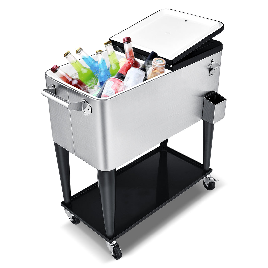 76L Bar Party Drink Ice Bucket Trolley Car Cooler for Outdoor Patio Pool