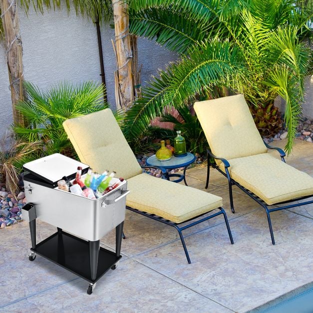 76L Bar Party Drink Ice Bucket Trolley Car Cooler for Outdoor Patio Pool