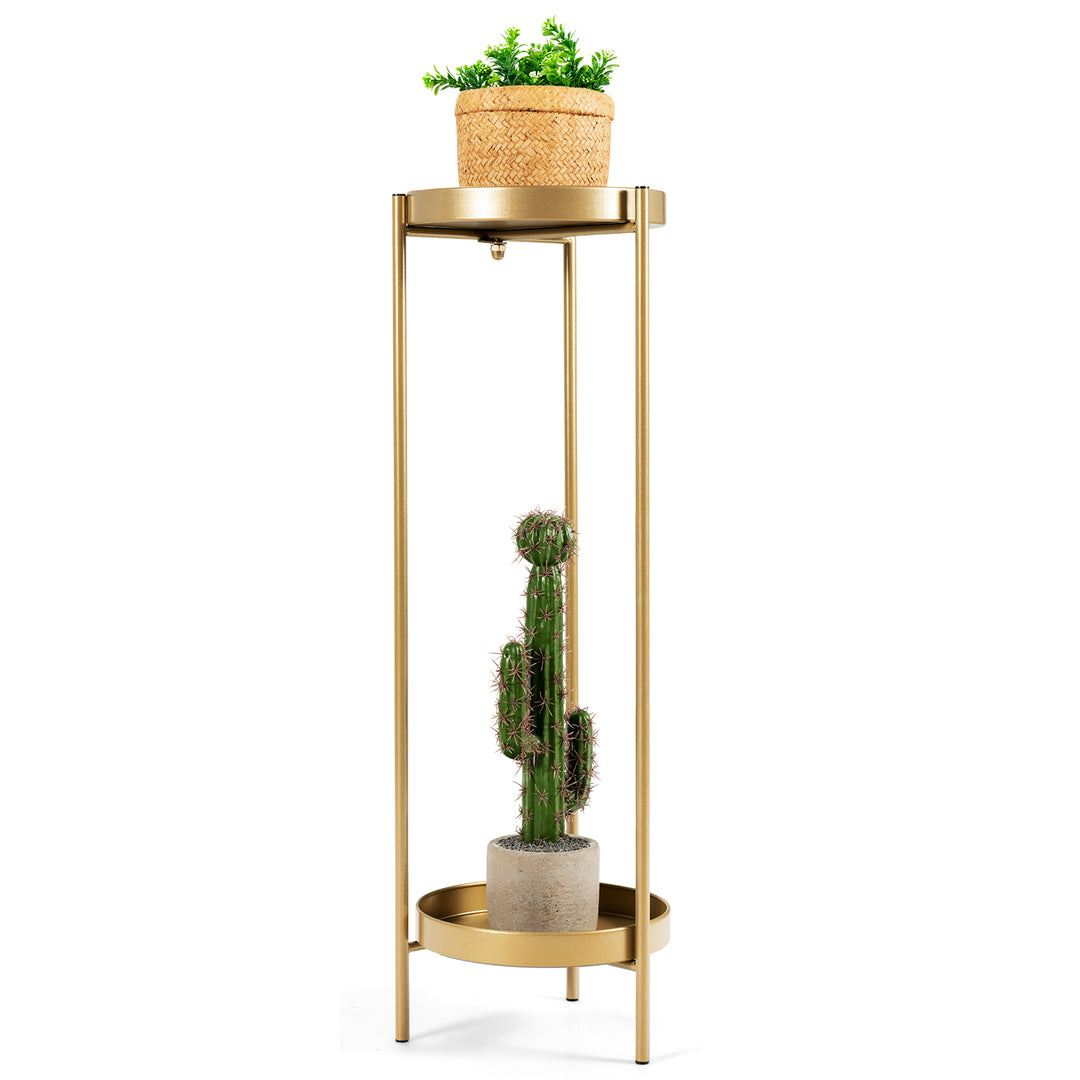 2 Tier Metal Plant Stand with Removable Trays for Home Patio