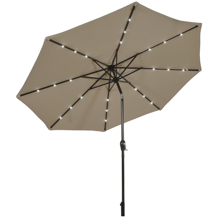 3m Solar Powered LED Lighted Patio Umbrella with Tilt and Crank