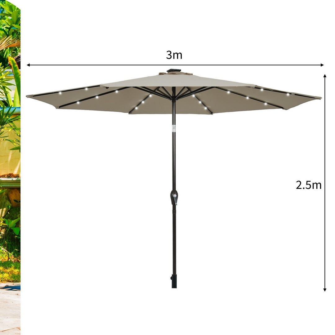 3m Solar Powered LED Lighted Patio Umbrella with Tilt and Crank