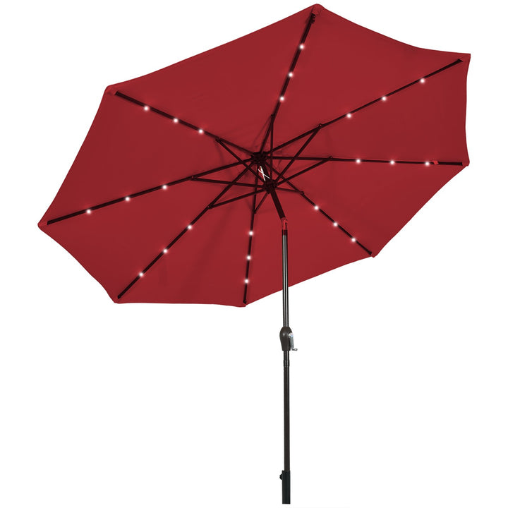 3m Solar Powered LED Lighted Patio Umbrella with Tilt and Crank