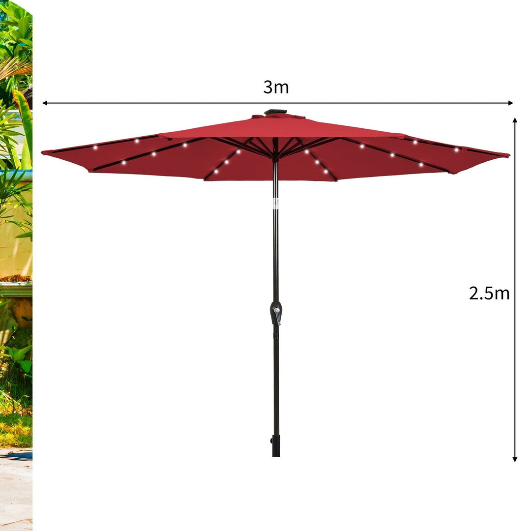 3m Solar Powered LED Lighted Patio Umbrella with Tilt and Crank