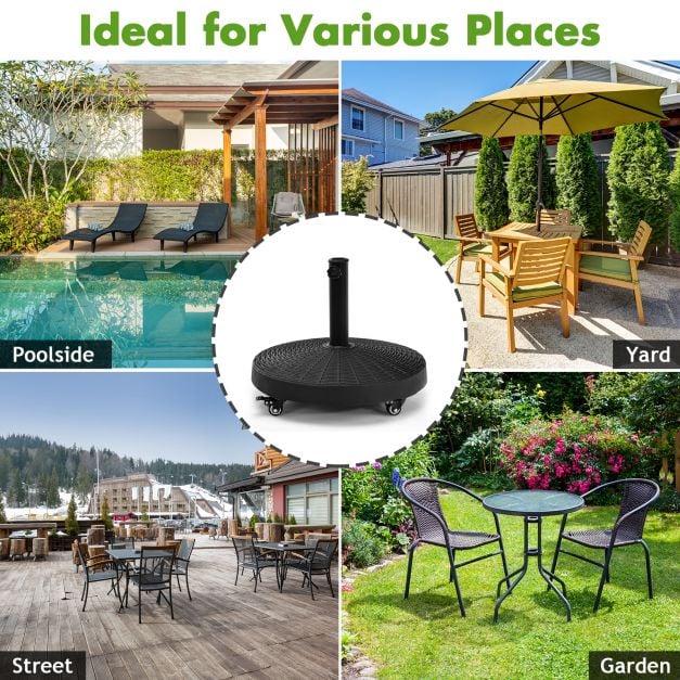 24KG Resin Umbrella Base with Lockable Wheels and Adjustable Hole