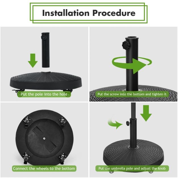 24KG Resin Umbrella Base with Lockable Wheels and Adjustable Hole