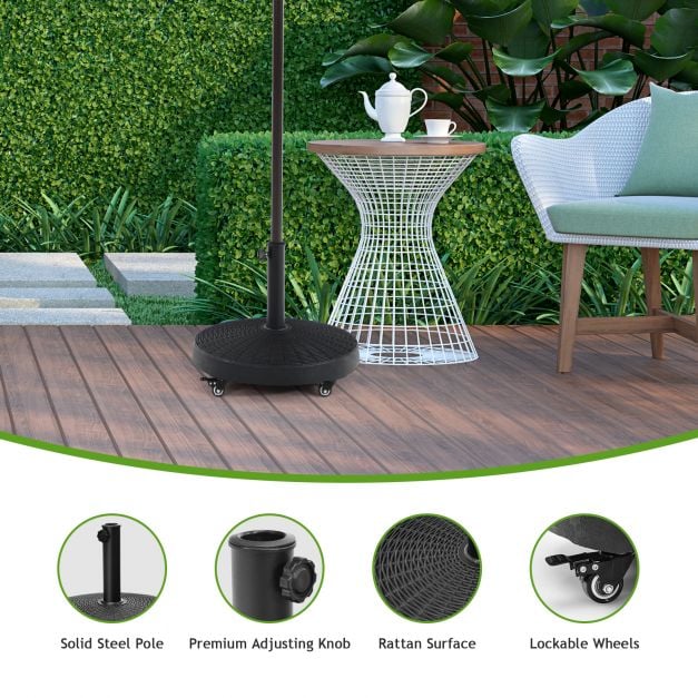 24KG Resin Umbrella Base with Lockable Wheels and Adjustable Hole