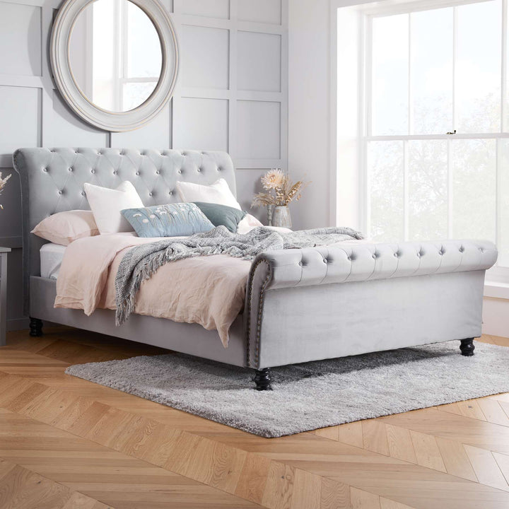 Opulence Velvet Bed with Spring Slatted Base and Button Detailing