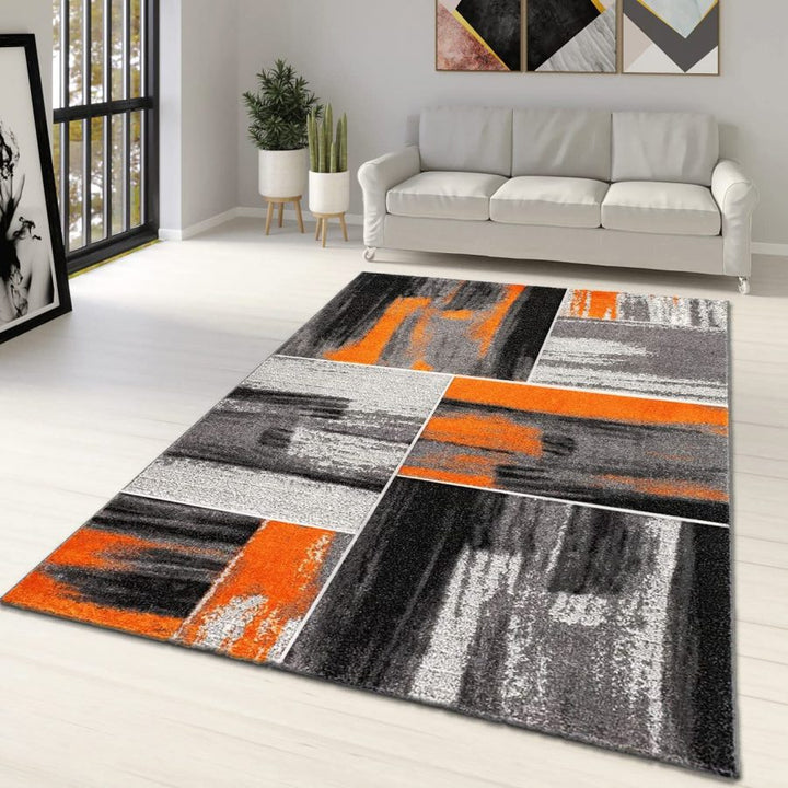 Orange Grey Geometric Abstract Rug Orange Grey - TidySpaces