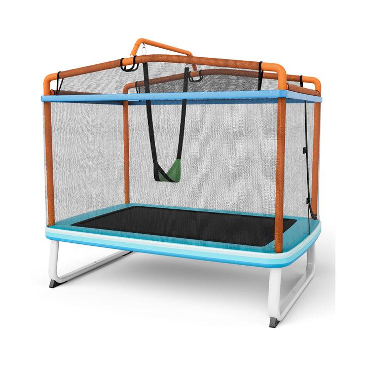 190CM 3 in 1 Kids Rectangle Trampoline with Enclosure Net and Horizontal Bar