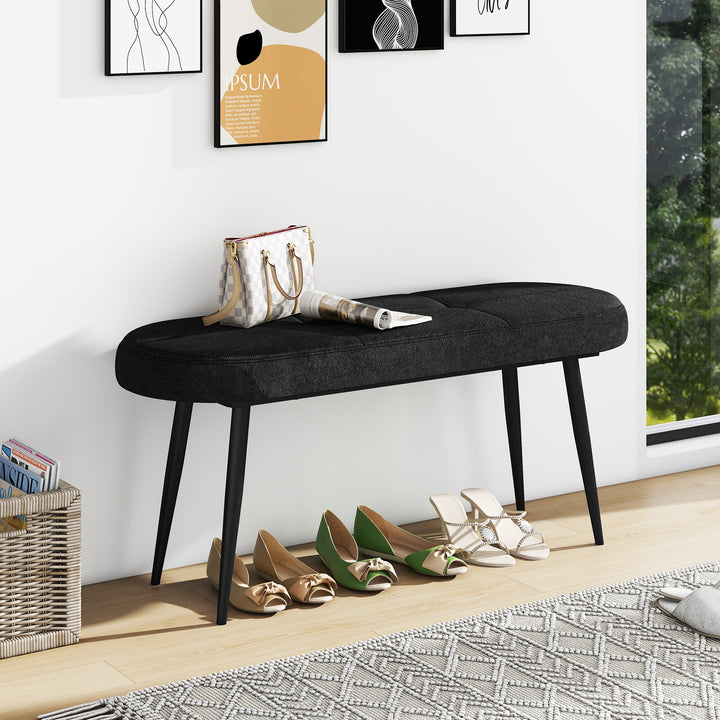 113 cm Ottoman Bench with Sponge Padded Cushion for Entryway Living Room Foyer-Black