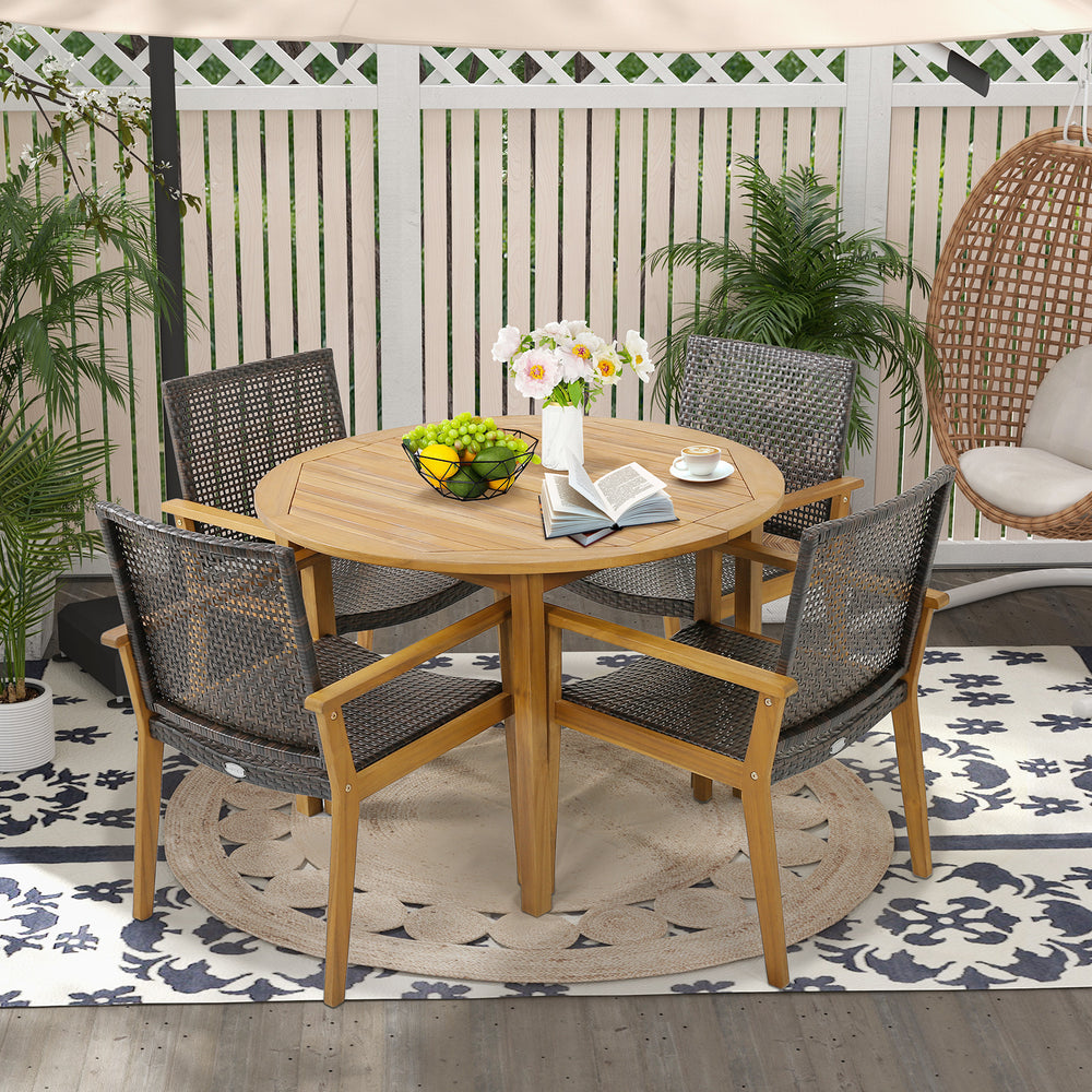 Outdoor Acacia Wood and PE Wicker Chairs with Armrests - TidySpaces