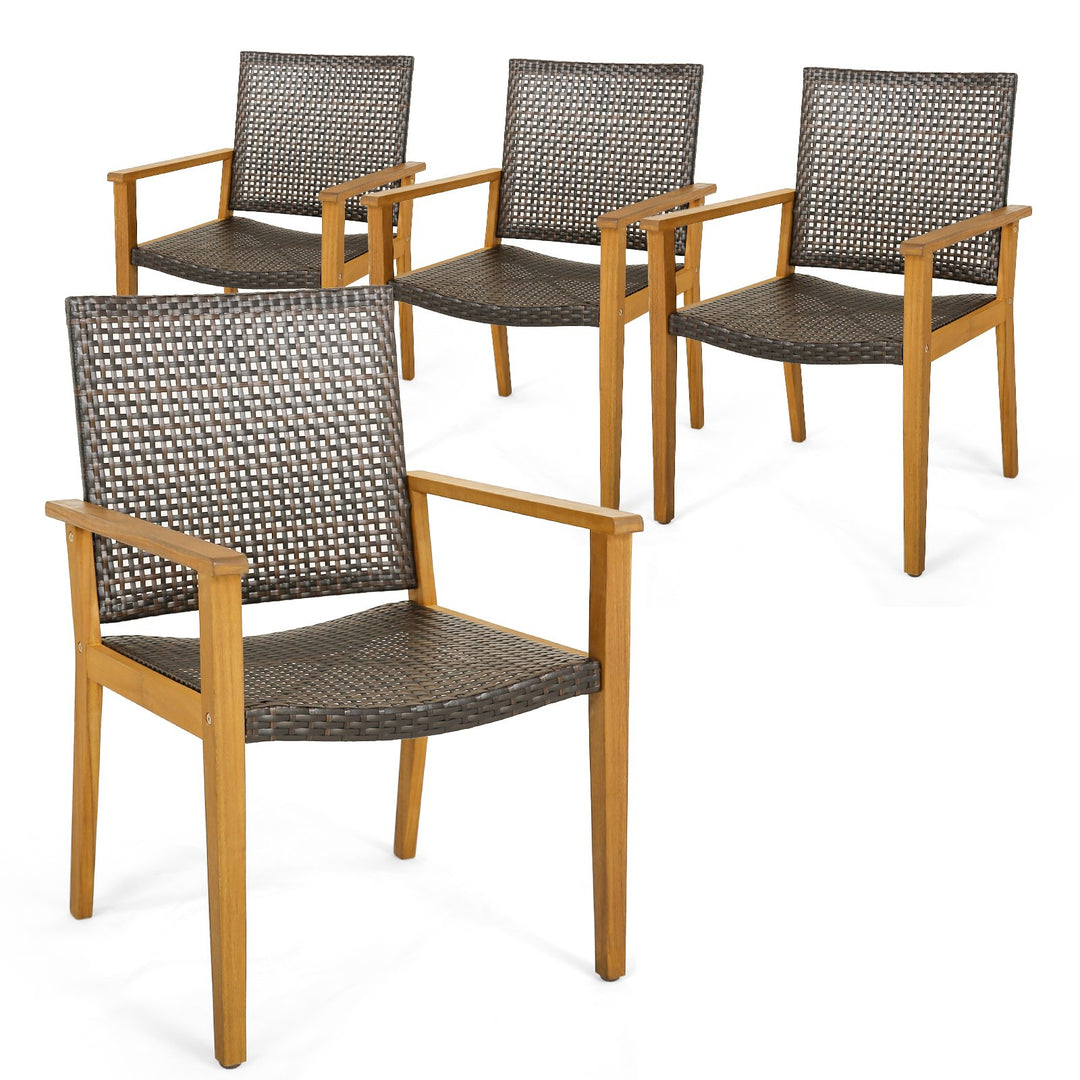 Outdoor Acacia Wood and PE Wicker Chairs with Armrests - TidySpaces