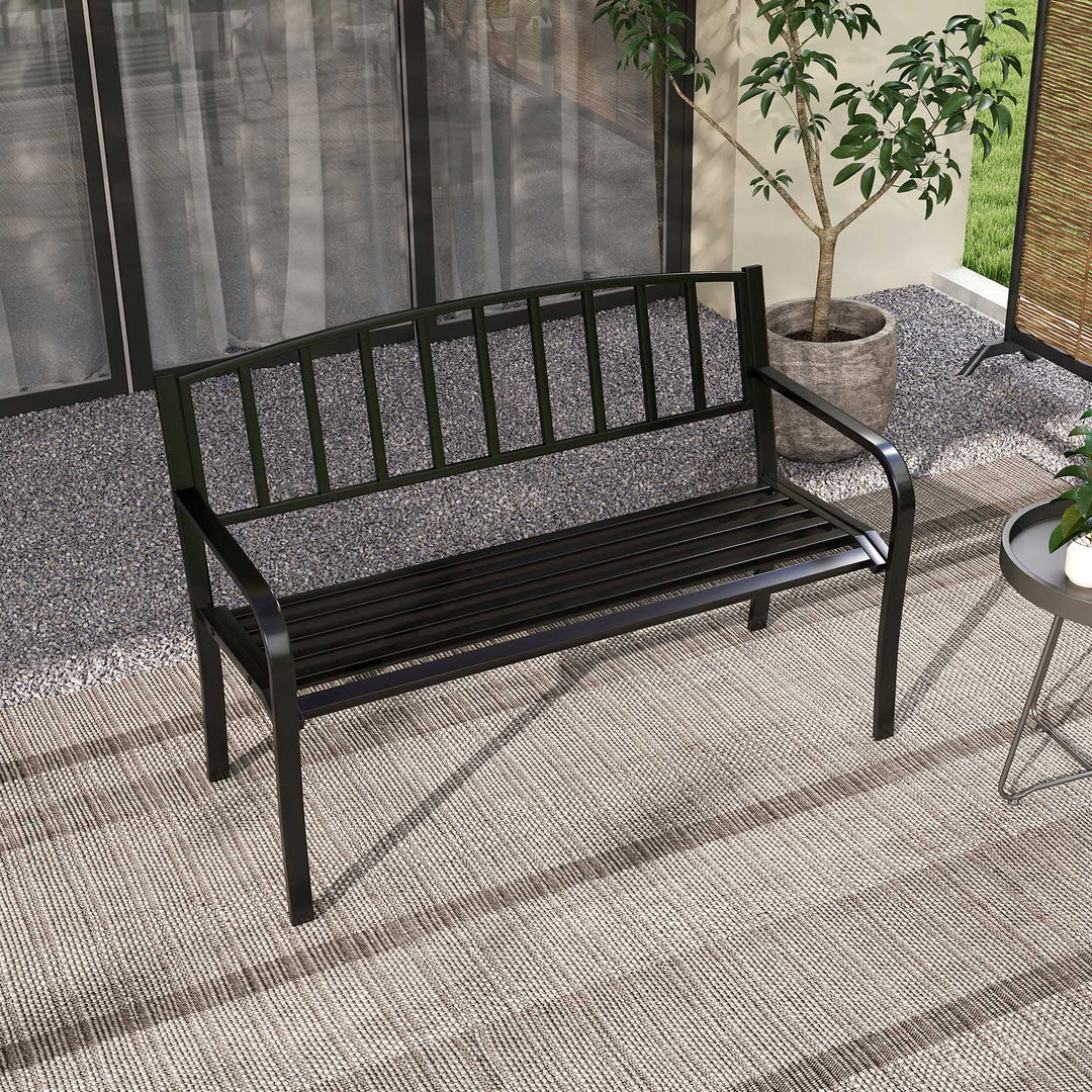 Black Outdoor Bench 127cm Garden Bench with Slatted Backrest