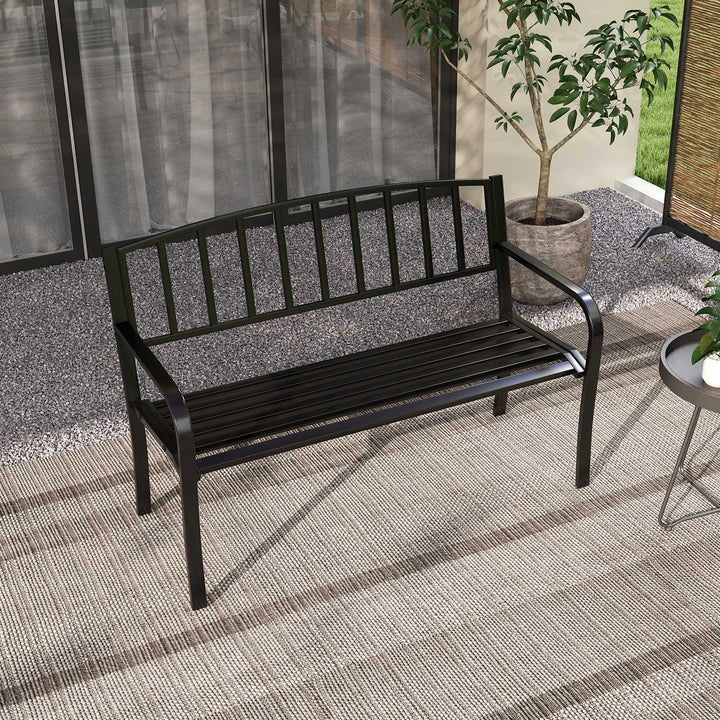 Black Outdoor Bench 127cm Garden Bench with Slatted Backrest