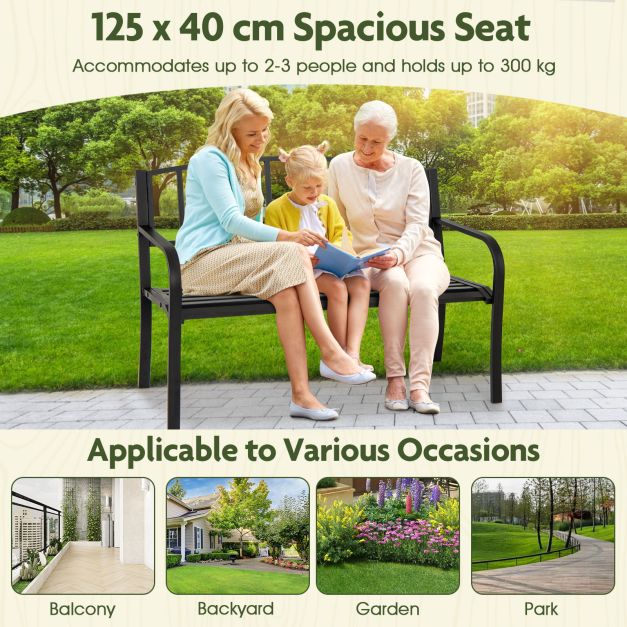 Black Outdoor Bench 127cm Garden Bench with Slatted Backrest