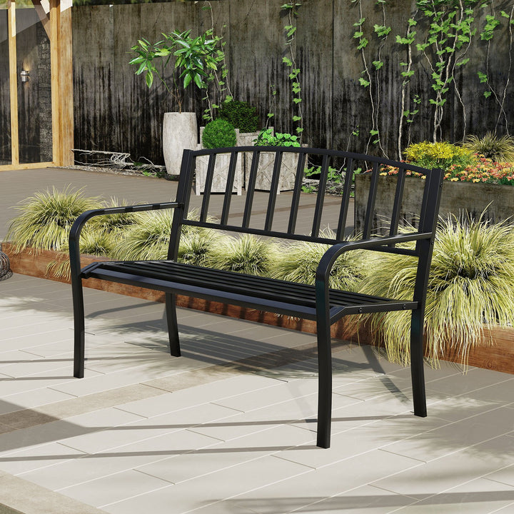 Black Outdoor Bench 127cm Garden Bench with Slatted Backrest