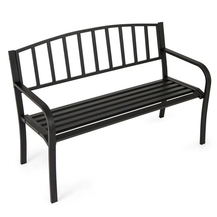 Black Outdoor Bench 127cm Garden Bench with Slatted Backrest