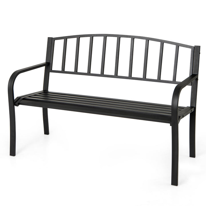 Black Outdoor Bench 127cm Garden Bench with Slatted Backrest