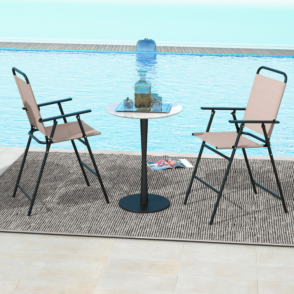 Outdoor Folding Bar Chair Set of 2 with Backrest Armrests Footrest-Beige - TidySpaces