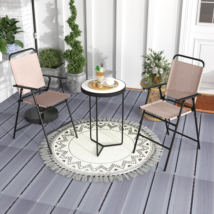 Outdoor Folding Bar Chair Set of 2 with Backrest Armrests Footrest-Beige - TidySpaces
