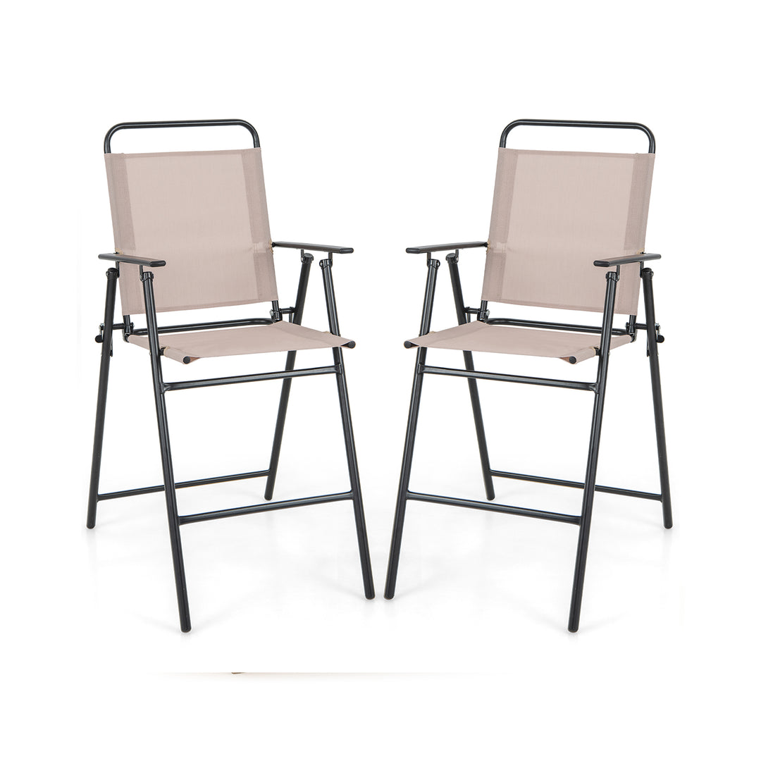 Outdoor Folding Bar Chair Set of 2 with Backrest Armrests Footrest-Beige - TidySpaces