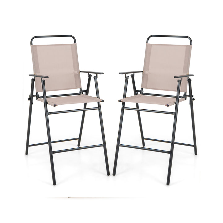 Outdoor Folding Bar Chair Set of 2 with Backrest Armrests Footrest-Beige - TidySpaces