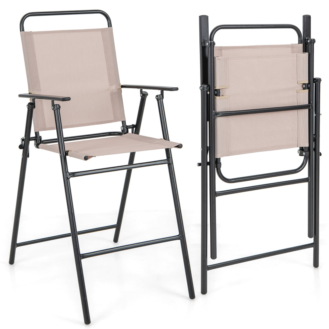 Outdoor Folding Bar Chair Set of 2 with Backrest Armrests Footrest-Beige - TidySpaces