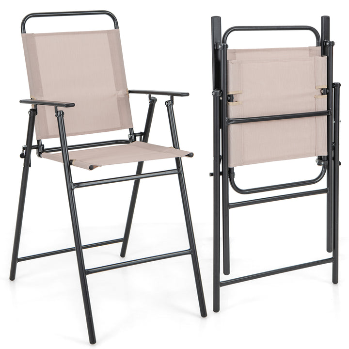 Outdoor Folding Bar Chair Set of 2 with Backrest Armrests Footrest-Beige - TidySpaces